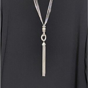 Chico’s Long Silver Multi Strand Necklace with Tassel